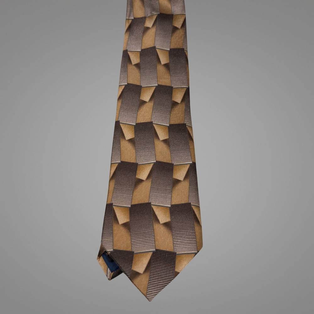 Carlos Devenezia Necktie OS Mens Silk Geometric Abstract Gold Brown